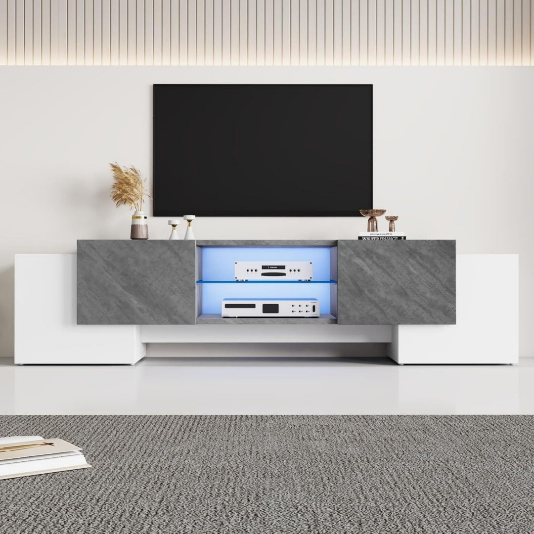 Meuble tele gris clair verre, 180 cm de large a 4 portes