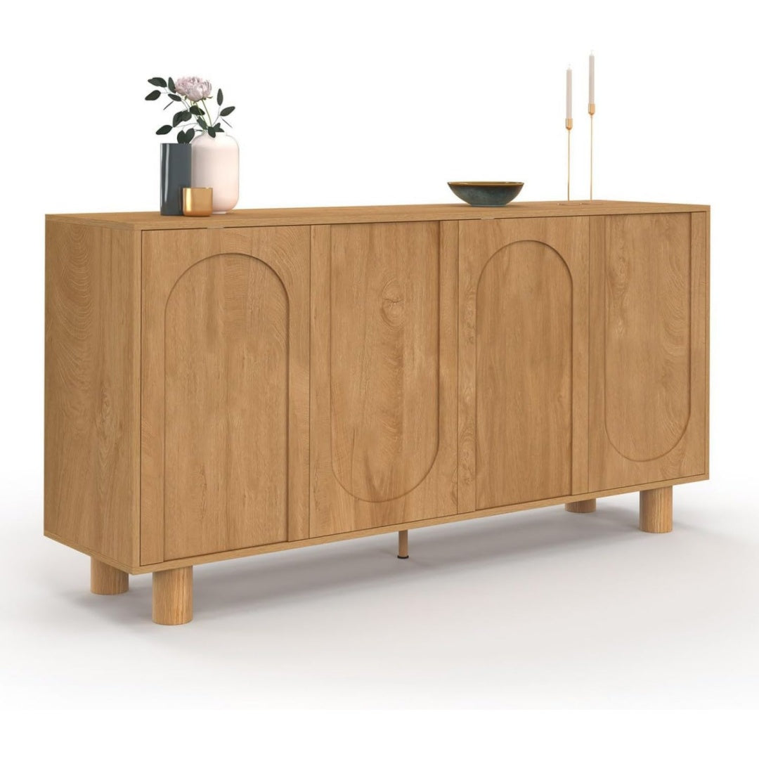 Buffet marron a 4 portes 4 etageres, bois ingenierie et 80 cm