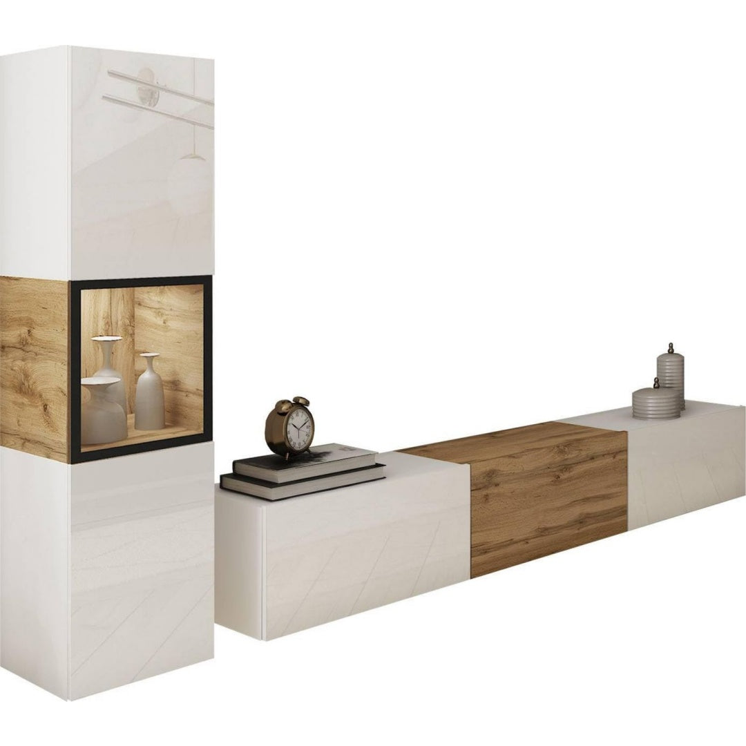 Ensemble de salon design moderne gris clair 3 etageres, verre durable