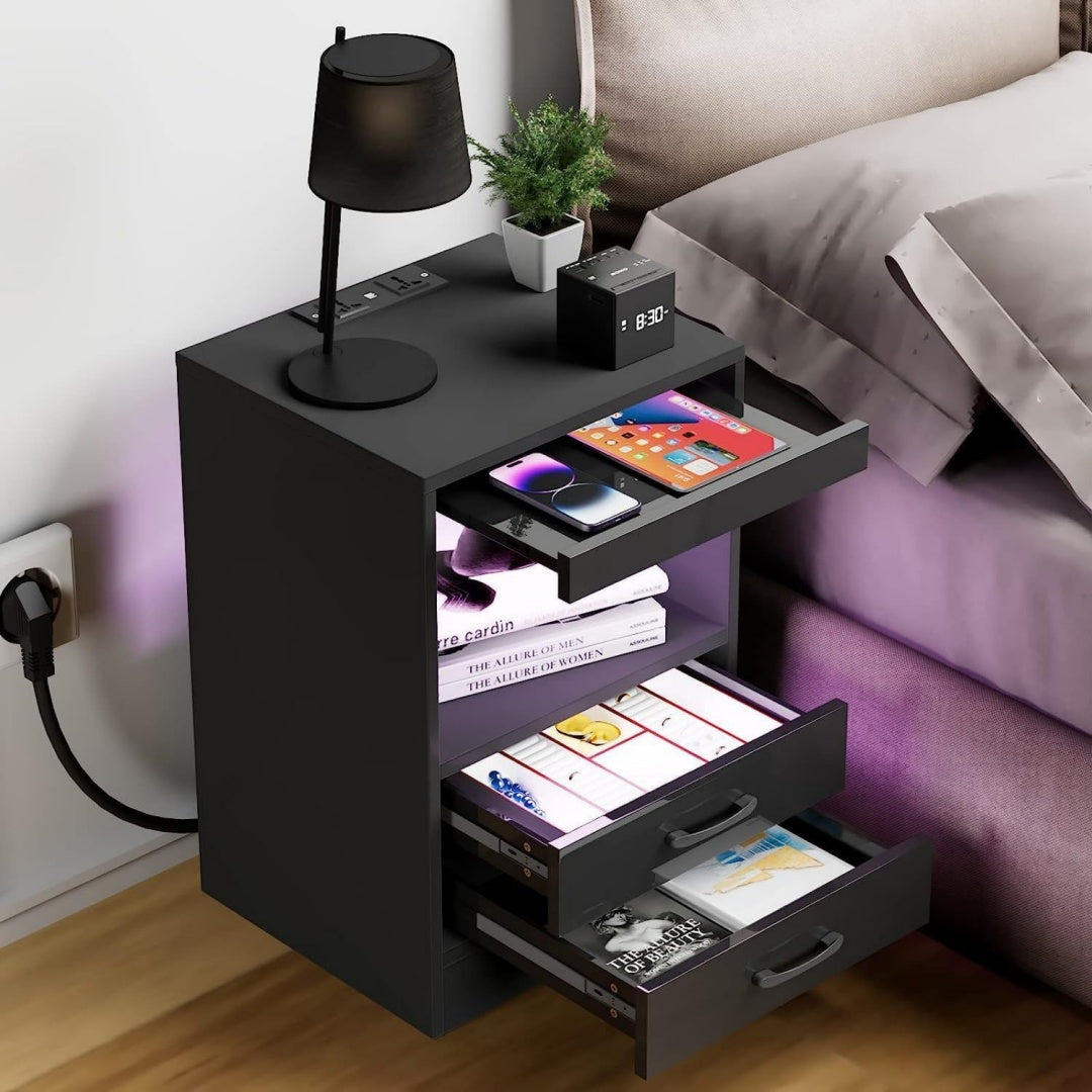 Moderne table de bout de lit Noire grand volume