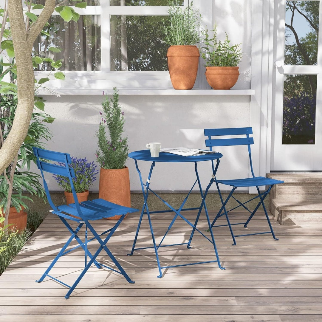 Compact, table et chaises bistrot gris en panneau de particules