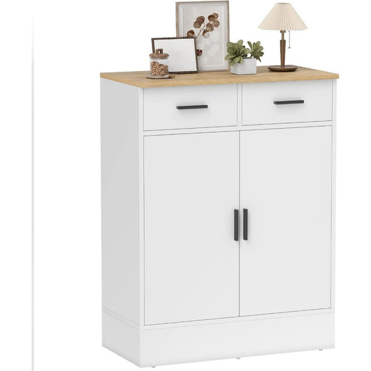 Credence gris clair a 2 portes 2 tiroirs, style scandinave bois ingenierie