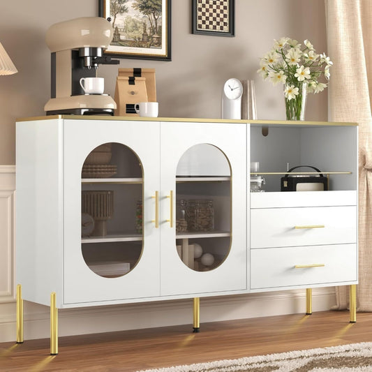 Commode avec deux portes gris clair, conception verre