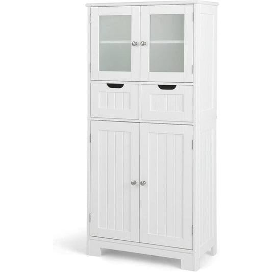Meuble colonne gris clair, etageres reglables, rangement pour cuisine
