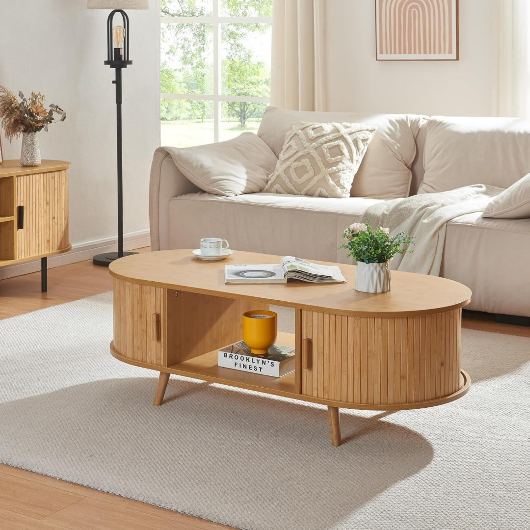 Table basse relevable style scandinave gris clair 2 etageres, bois massif durable