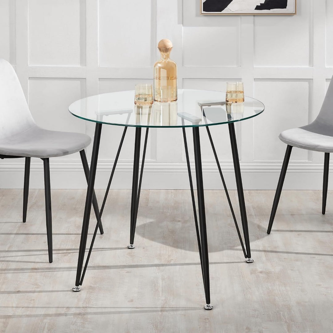 Table basse gris clair avec plateau en verre trempe pour salon