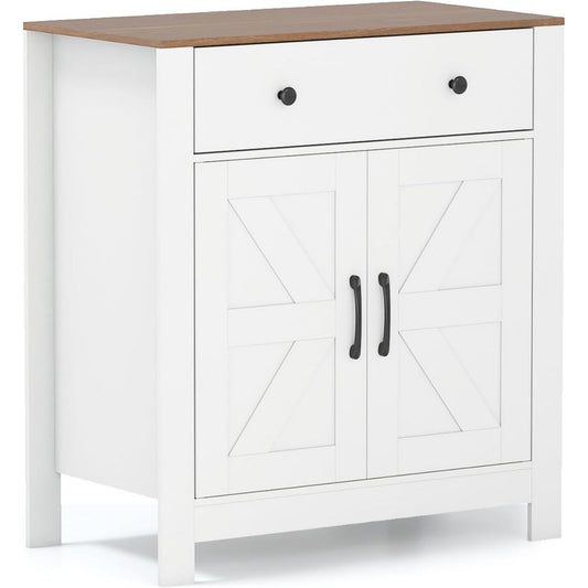 Credence finition rustique gris clair etageres reglables, a 2 portes 1 tiroir