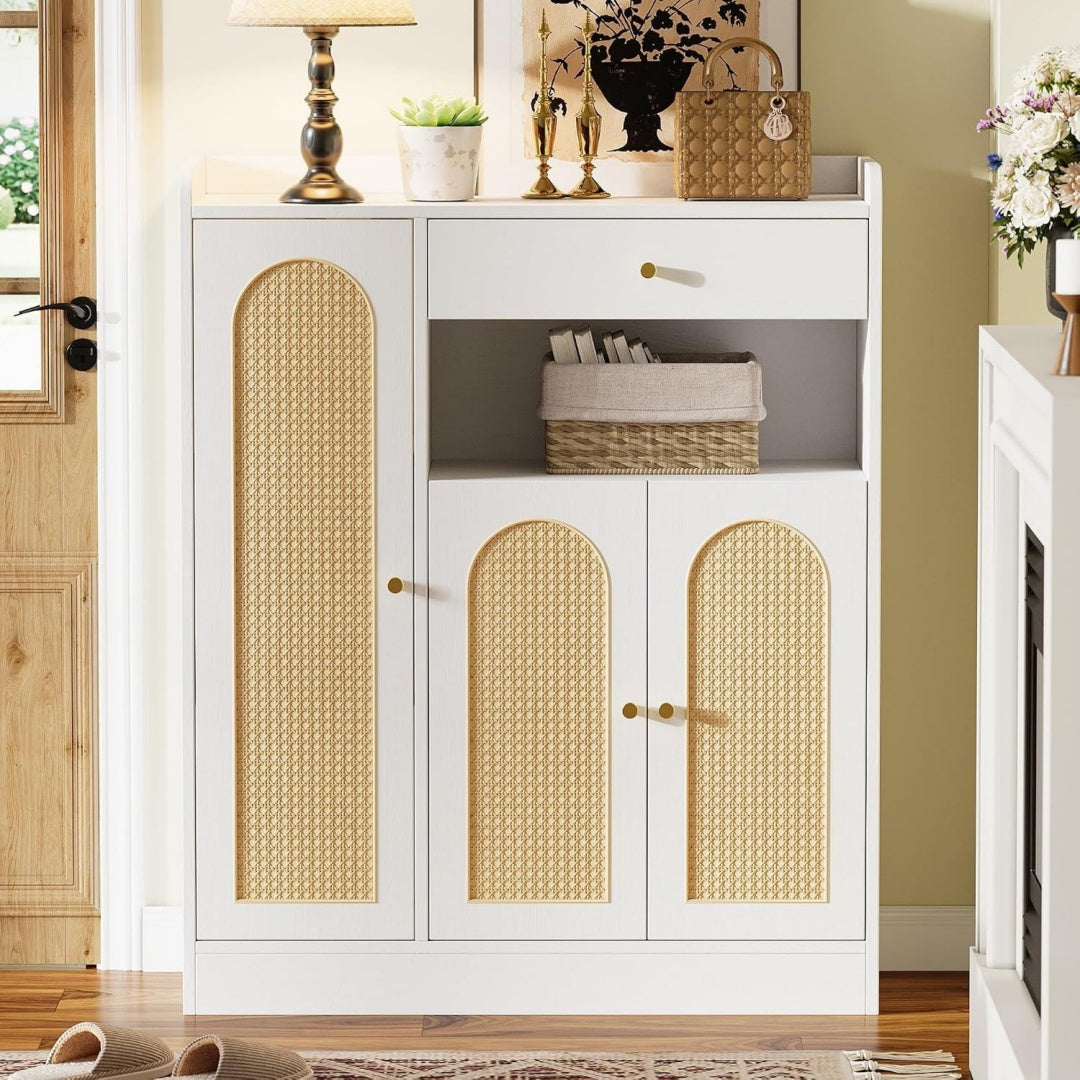 Armoire a chaussures gris clair style elegant 3 portes, 1 tiroir et 1 etagere