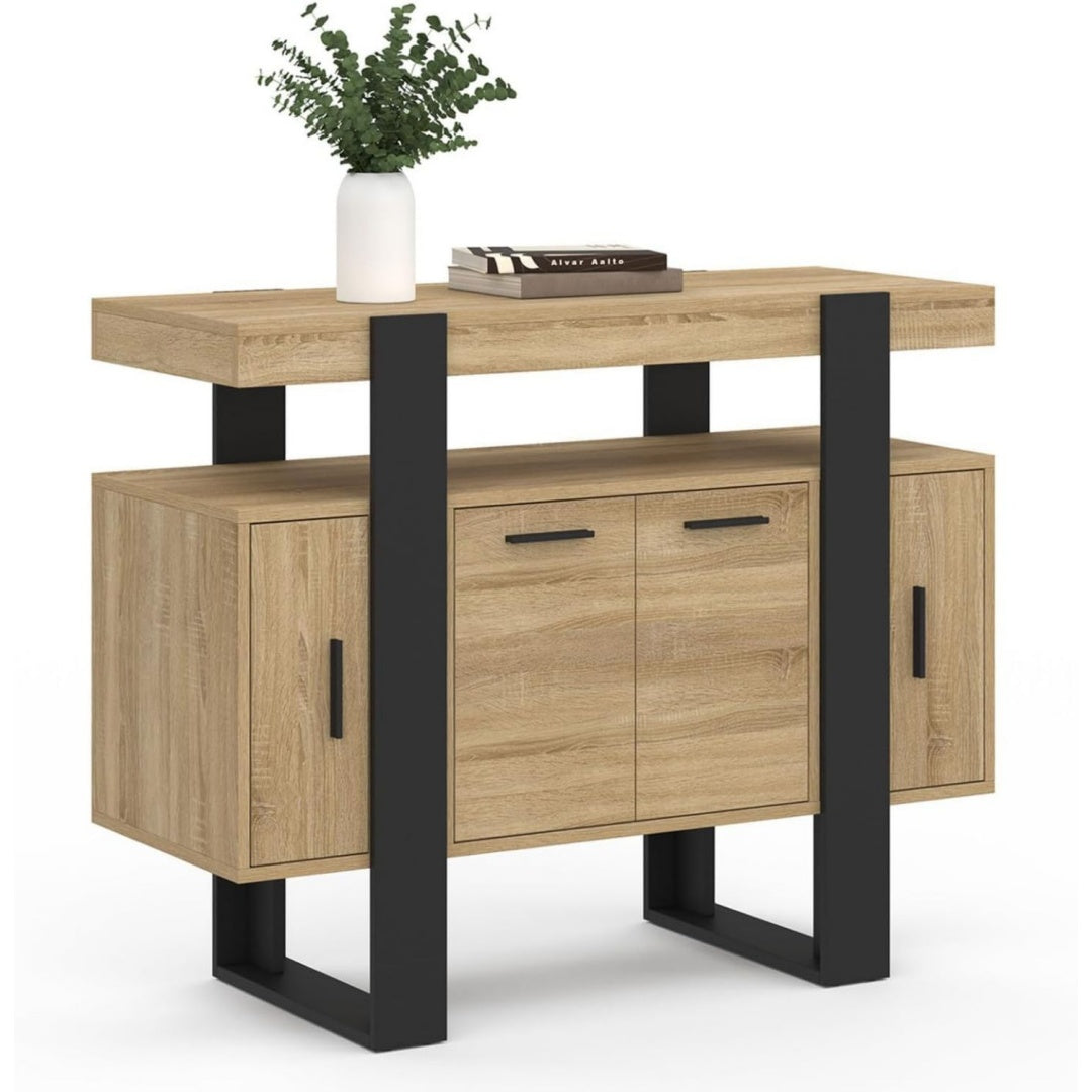 Buffet marron style industriel, a 4 portes 3 tiroirs et 100 cm