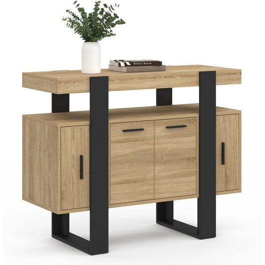 Buffet marron style industriel, a 4 portes 3 tiroirs et 100 cm