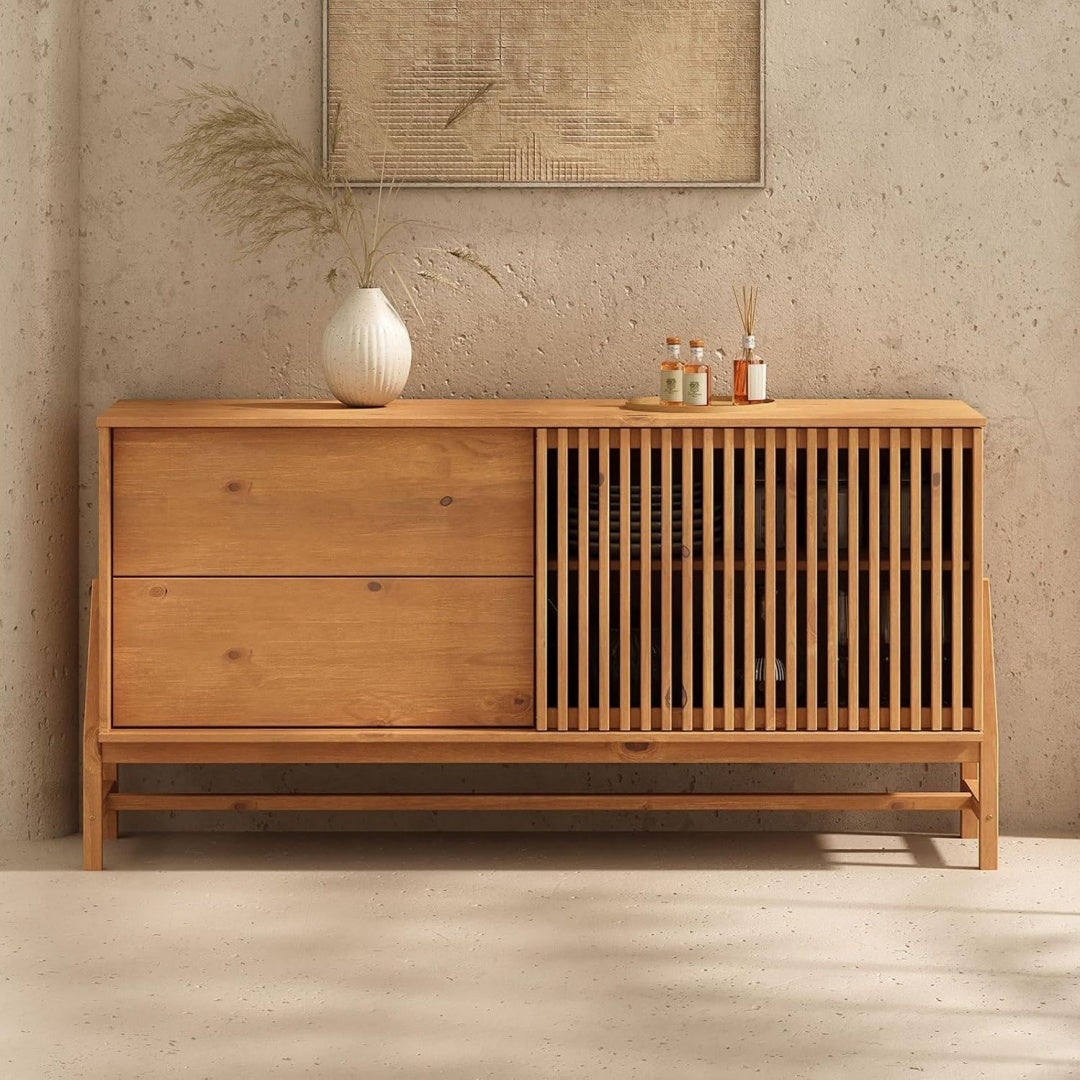 Marron buffet en bois massif de pin avec eclairage LED